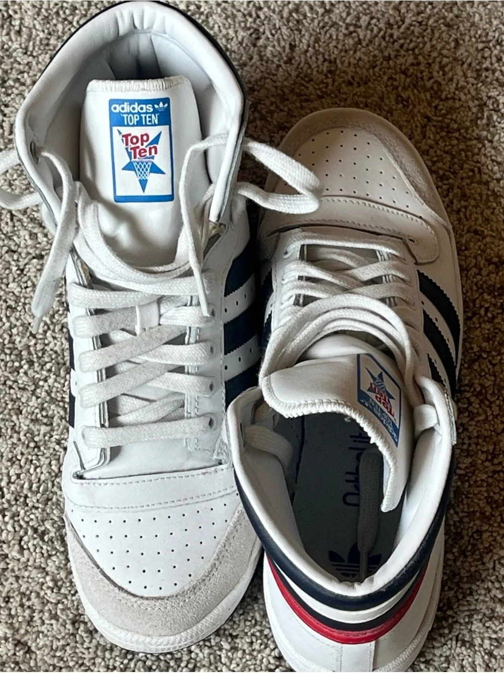 adidas White and Navy Top Ten High-Top Sneakers